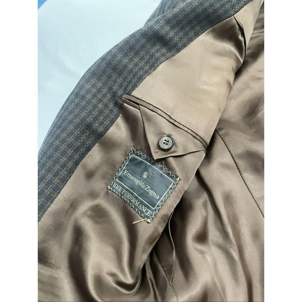 Ermenegildo Zegna High Performance Men’s Brown Plaid Blazer Size 56 Euro 46 US